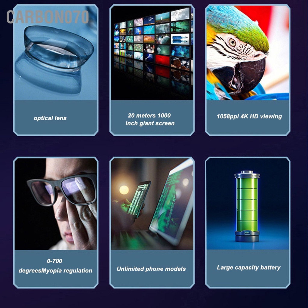 Carbon070 Kính thông minh VR Tai nghe 4K HD 3D IMAX Gaint Màn hình Trọng lượng nhẹ thân thiện với cận thị cho video trò chơi