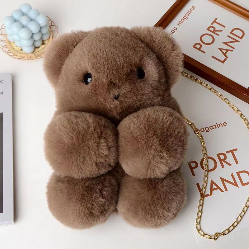 Moweikaidi Túi Đeo Chéo Giả Lông Thú Hình Gấu Dễ Thương Phong Cách Hàn Quốc Cho Nữ