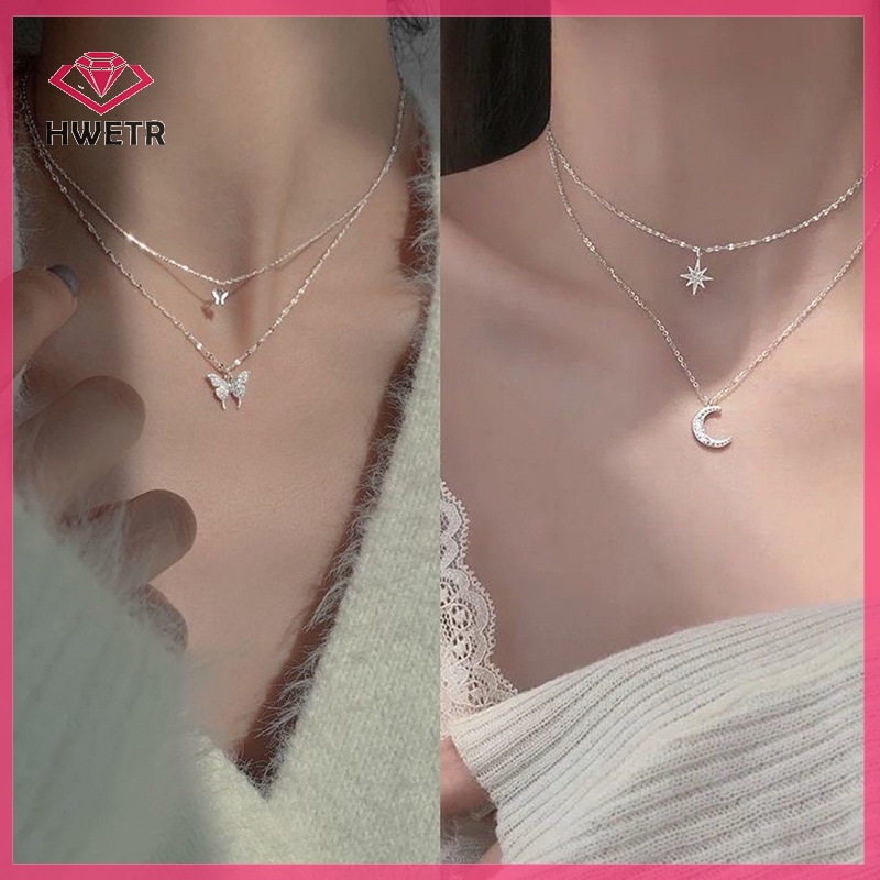 Vòng Cổ choker Hai Lớp Mặt Hình Ngôi Sao Mặt Trăng Phong Cách Hàn Quốc Cho Nữ
