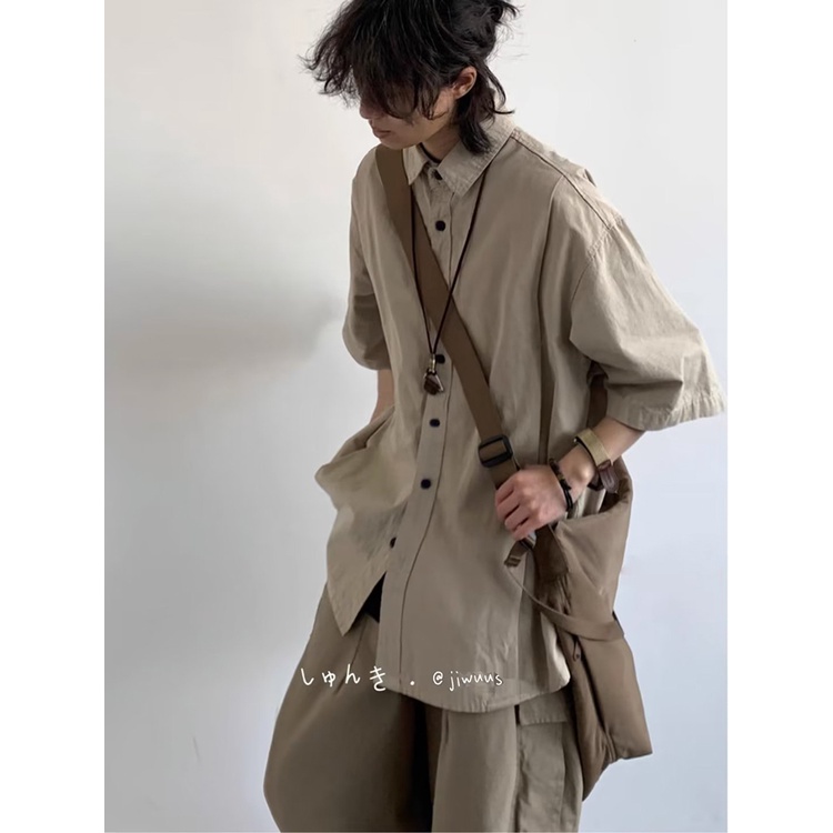 Áo Sơ Mi Ngắn Tay Dáng Rộng Phong Cách retro Nhật Bản Cho Nam Nữ