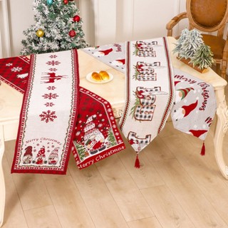 Colorful Linen Table Runner for Merry Christmas Scratch free and Stain resistant