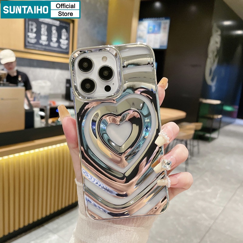 Suntaiho ốp lưng iphone Ốp Điện Thoại Mạ Điện Siêu Mỏng Họa Tiết Trái Tim Cho iphone 15 14 12 13 11 pro max ip 7 8 plus ip x xs xr xs max