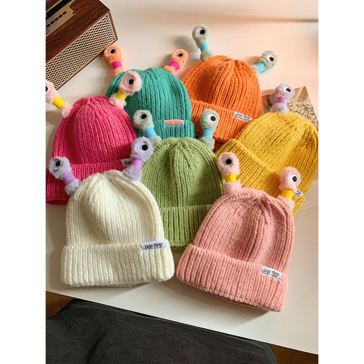 Mũ Ếch Ngộ Nghĩnh Dễ Thương Mũ Dệt Kim Mũ len Mũ len mũ giữ ấm đầu to mùa thu đông Mũ lạnh mũ tròn học sinh Phụ kiện thời trang