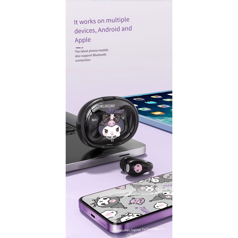Tai Nghe bluetooth Không Dây Chống Nước Hình sanrio cinnamoroll kuromi kawaii
