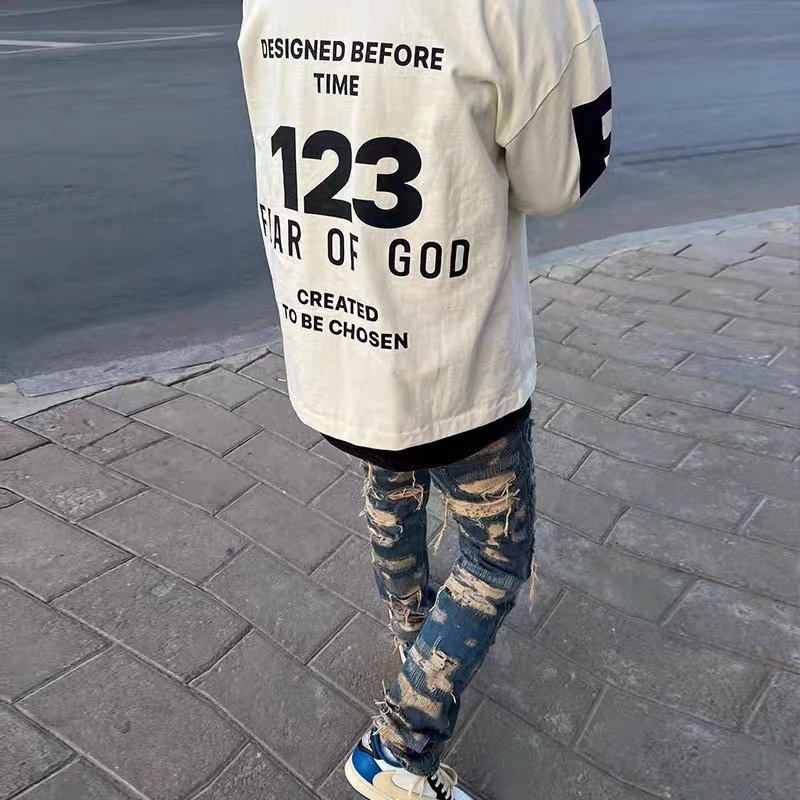 6JT1 Fear of God X Rrr123 Joint Cooperation Long Sleeve Tshirt Angel Pattern Print Design Long Sleeve Tshirt Fog Shirt