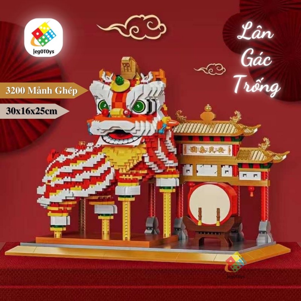 LEGO Lân Nhảy Múa - Bộ Đồ Chơi Lắp Ráp Sư Tử Kì Lân Nhảy Múa  Tặng Ô Tô