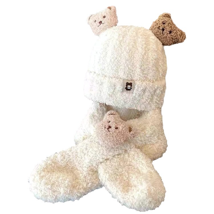 Mũ Dệt Kim Kèm Khăn Choàng Hình Gấu Siêu Dễ Thương Cho Bé Trai Và Gái