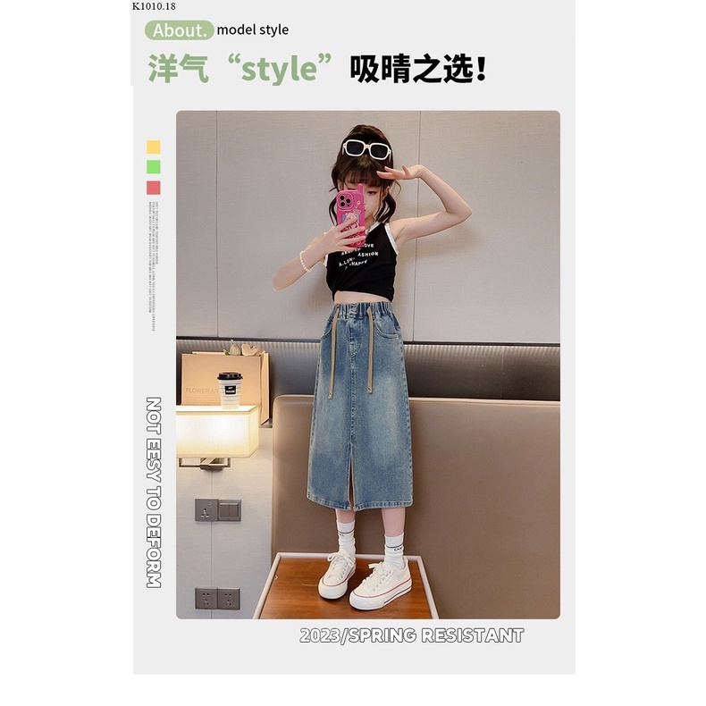 Chân váy jean dài xẻ trước