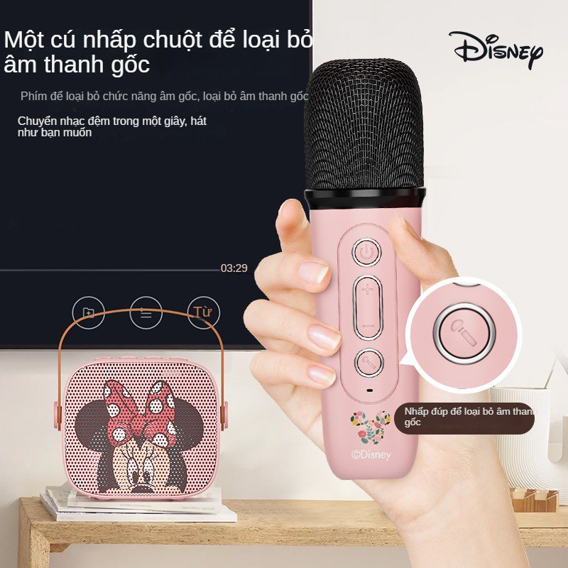 Bộ loa karaoke Bluetooth mini Disney TDA1 với 2 micro bass mạnh chỉnh đa giọng đảm bảo chính hãng