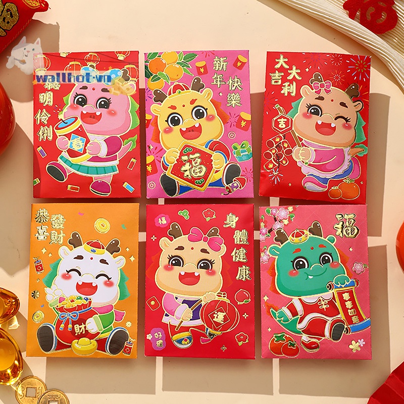 Set 6 Bao Lì Xì Hình Rồng Năm Mới 2024 Phong Cách Trung Hoa