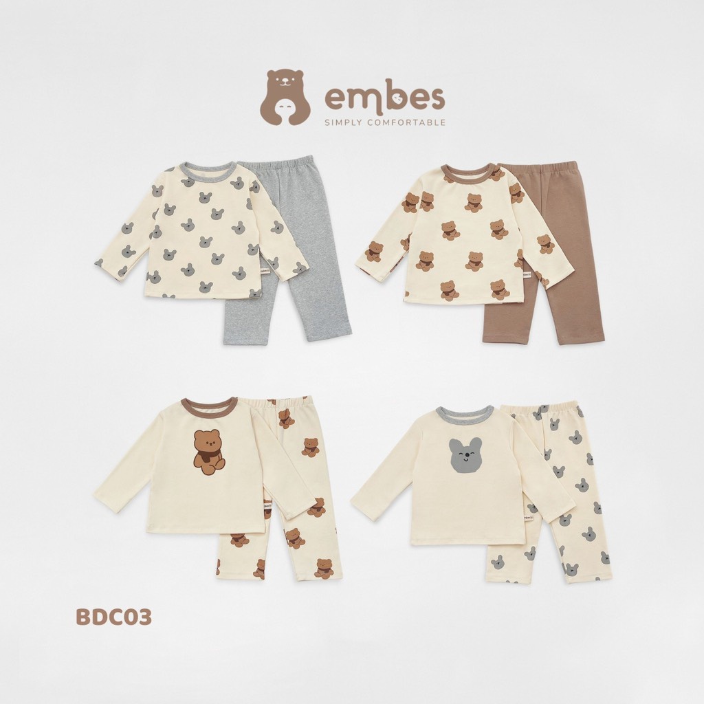 Bộ Embes dài tay cotton cho bé trai bé gái