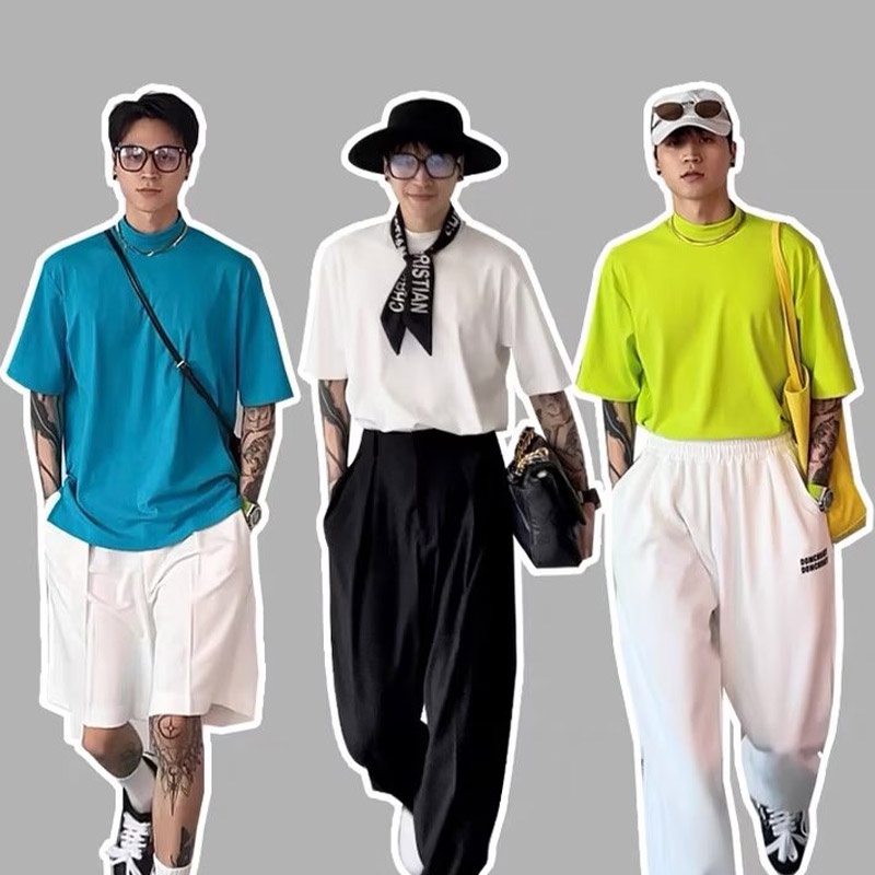 Áo Thun Tay Ngắn Cổ Cao Thời Trang Cho Nam