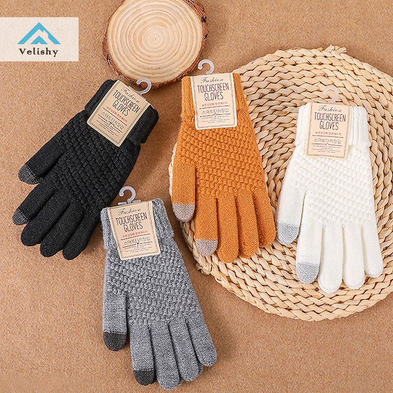 Găng Tay Nhung Dày Dặn Mềm Mại Giữ Ấm Chạm Màn Hình Cảm Ứng Cho Nữ