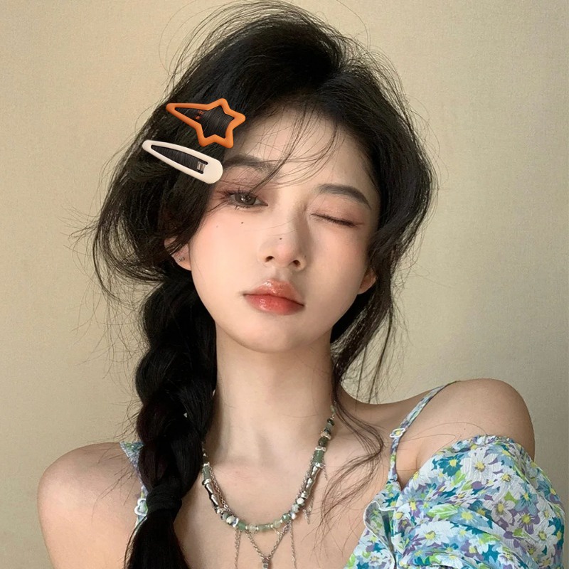 Set 3 Kẹp Tóc Kim Loại Hình Ngôi Sao / Trái Tim Màu Sắc Ngọt Ngào y2k