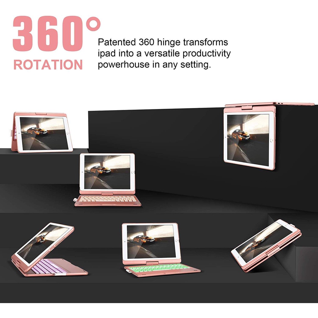 Bao Da Máy Tính Bảng Có Bàn Phím Xoay 360 Độ Cho ipad 9th / 8th / 7th gen 10.2 inch / 7 / mini 61 inch / ipad air 5 / air 4 / air 3 / mini 6