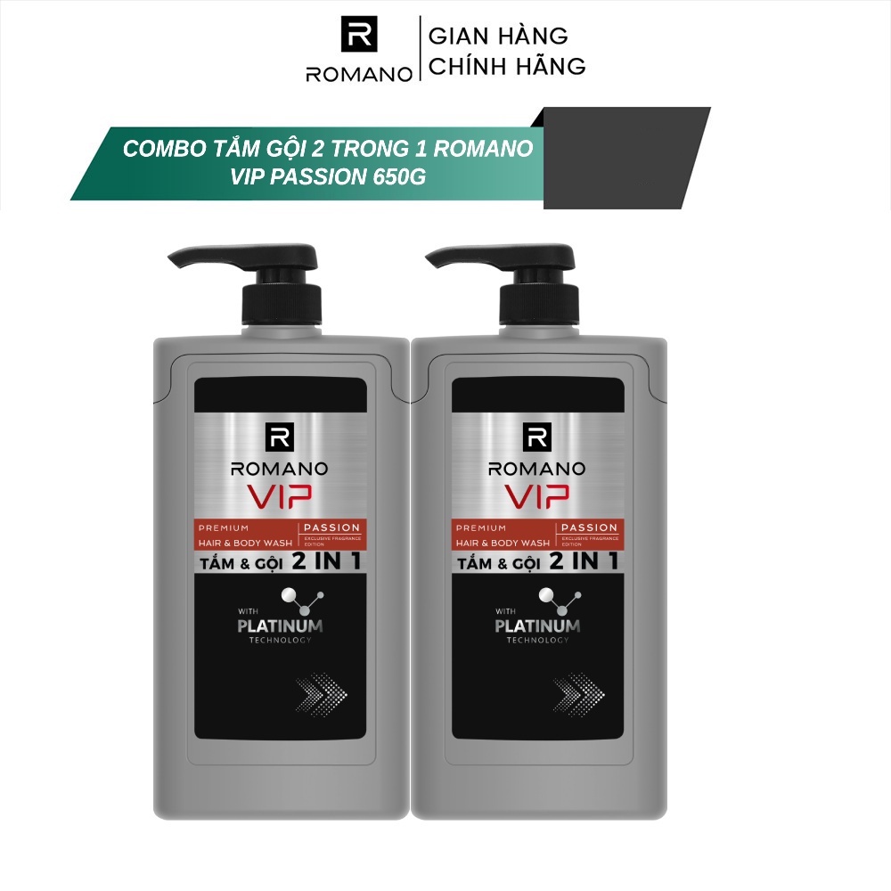 Combo Tắm Gội 2 trong 1 Romano 2in1 VIP PASSION/VIP VISION 650g/chai
