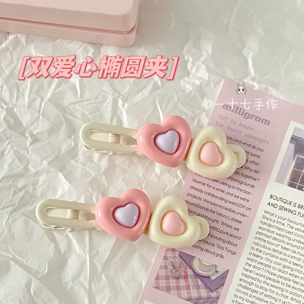 Kẹp Tóc Màu Kem dopamine 2023 Họa Tiết Trái Tim Dễ Thương Cho Nữ