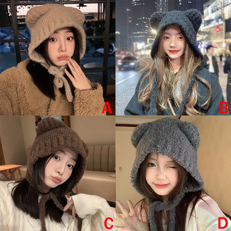 Mũ Len Tai Gấu Dễ Thương Cho Nữ