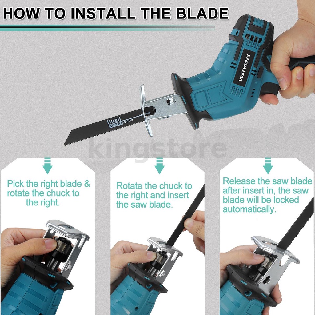 Bộ Cưa Điện Không Dây Cầm Tay Kèm 4 Lưỡi Cưa Dùng Pin 18v