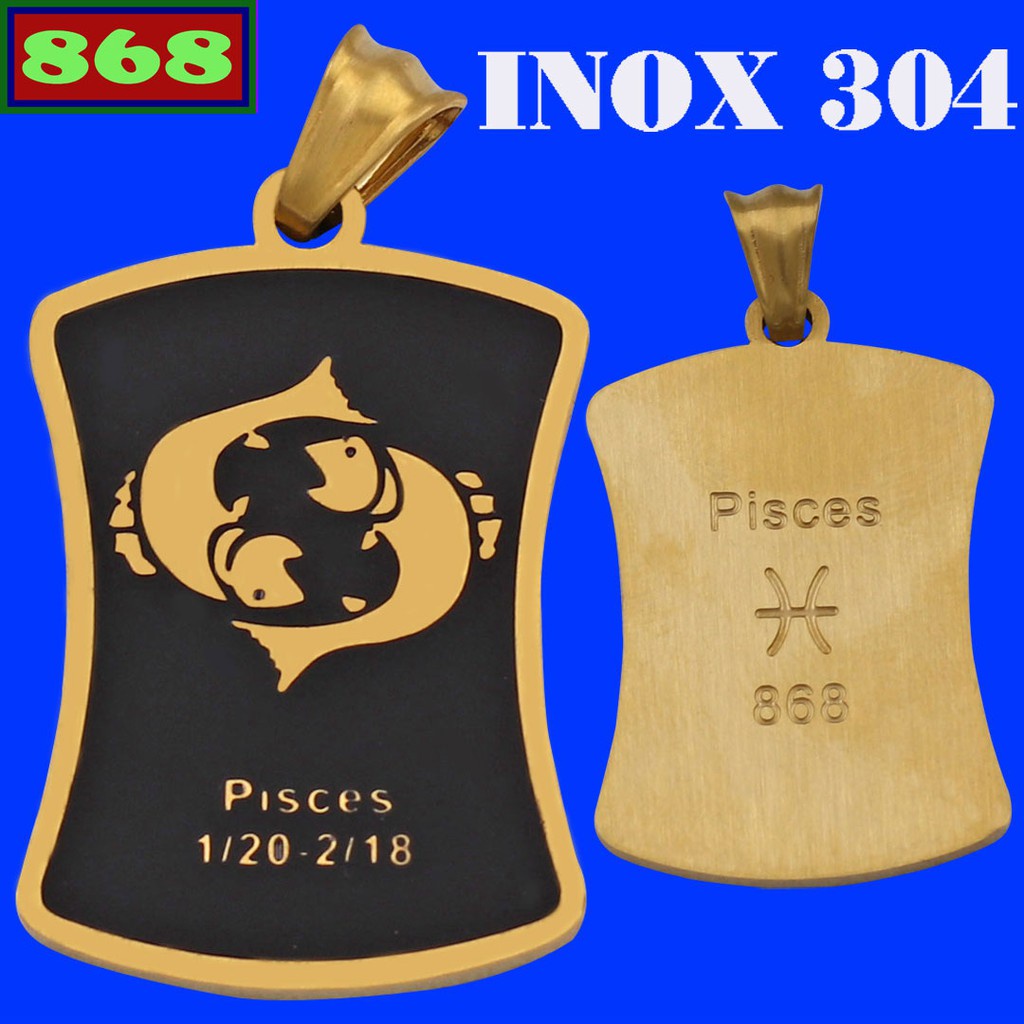 Cung hoàng đạo-Mặt dây chuyền cung Song Ngư (Pisces) inox vàng