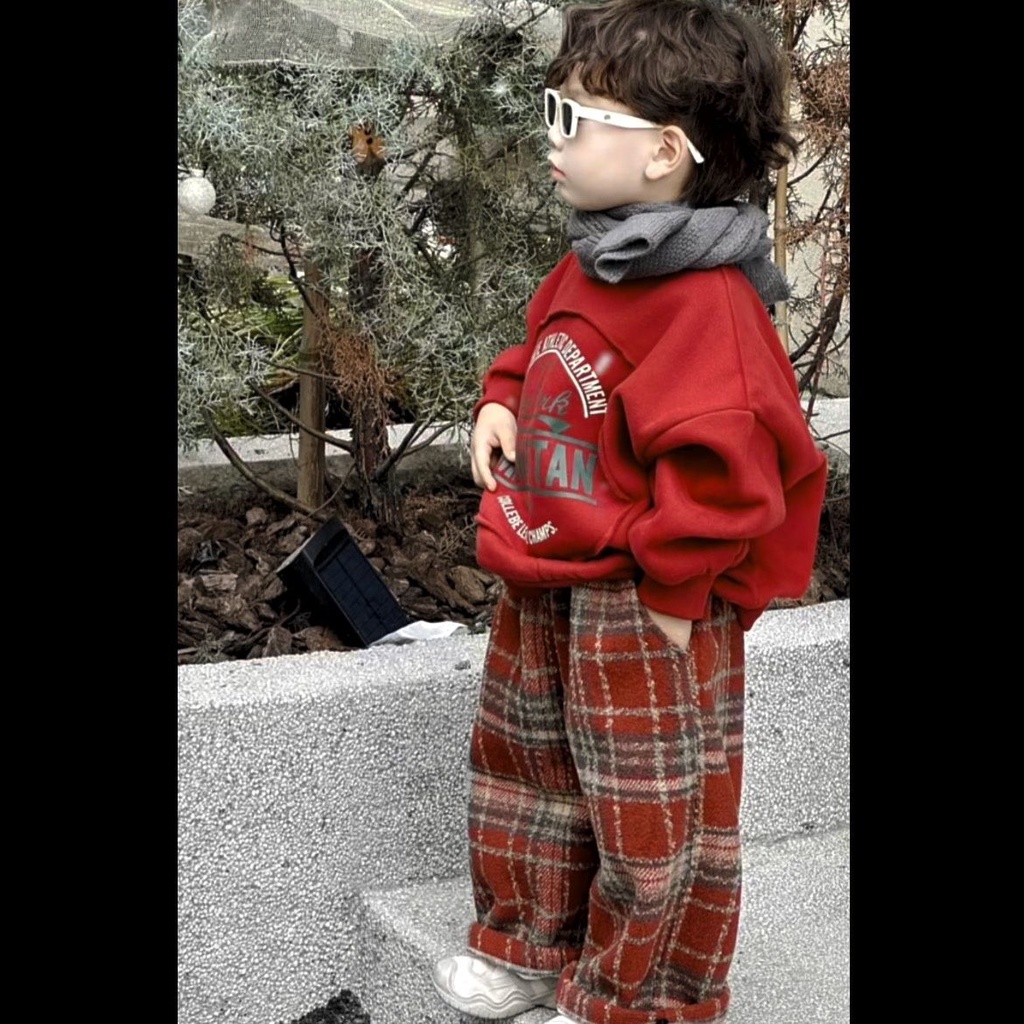 Áo Nỉ Dài Tay + Quần Dài Họa Tiết Giáng Sinh Thời Trang Mùa Đông Phong Cách Mới Cho Bé Trai Và Bé Gái