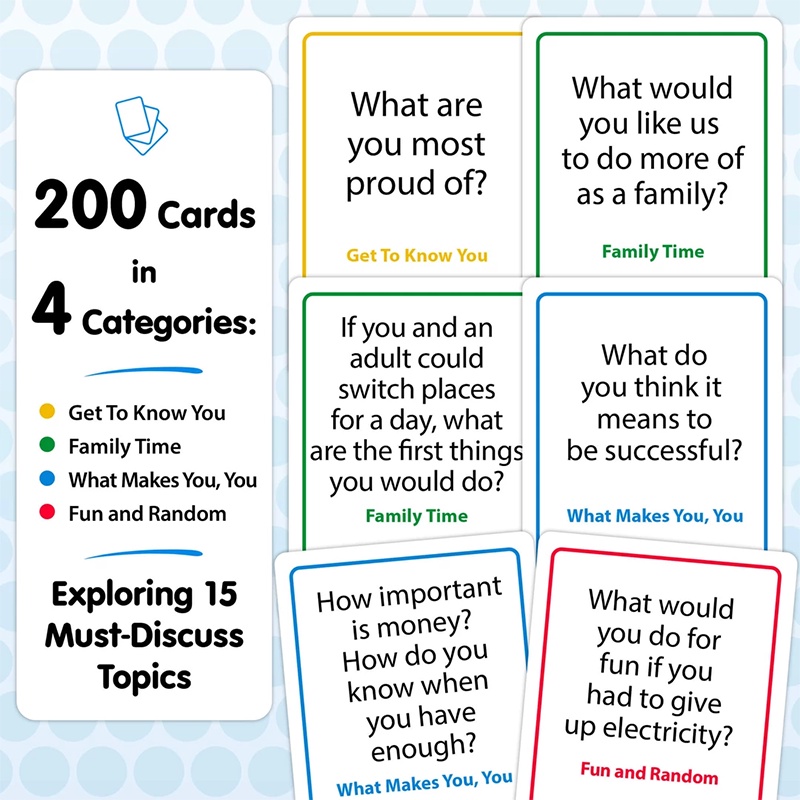 200 Family Conversation Cards - Put Down The Phones & Connect with Your Family - Get to Know Each Other Better with Meaningful Talk