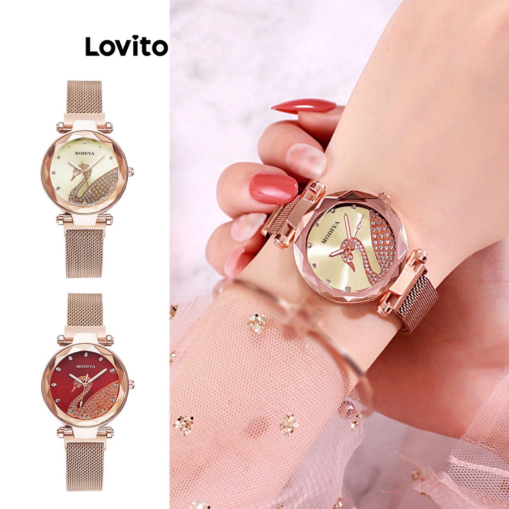 Đồng hồ quartz Lovito cơ bản màu trơn thường ngày cho nữ L69AD060 (Màu trắng nhạt/ đỏ)