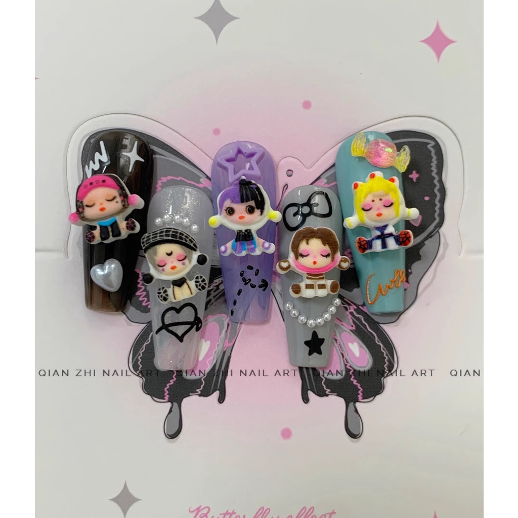 Charm Hoạt Hình Búp Bê Bubble Mart Dễ Thương | Trang Trí Móng Tay Pop Mart