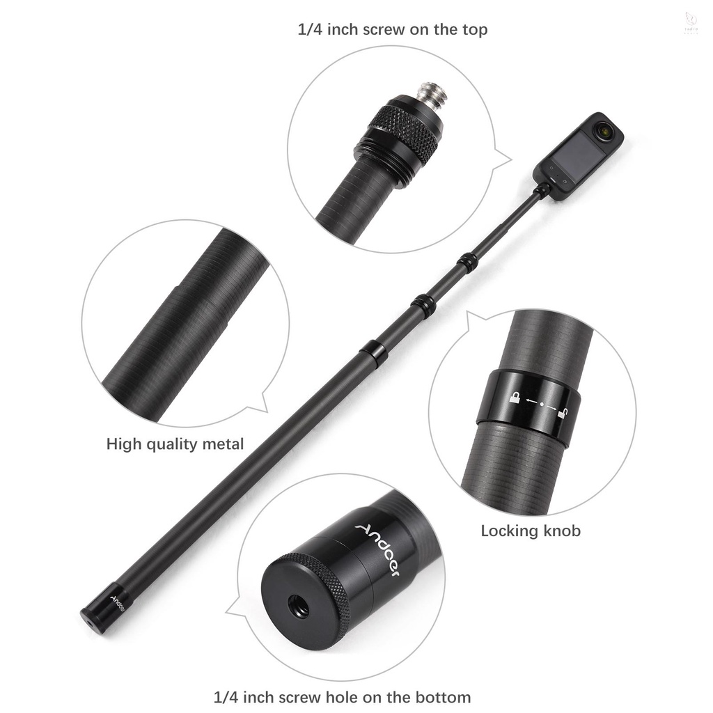 Gậy selfie andoer 2.1M / 82.6 inches Bằng Sợi carbon Gậy selfie 3 Phần Với Vít 1 / 4in Tương Thích Với insta360 x2 / x3