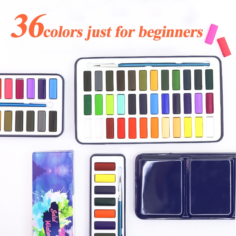 Angel mark Hộp Màu Nước 12 / 18 / 24 / 36 Màu Trơn Không Cọ Vẽ Tranh Kèm Hộp Kim Loại Nhỏ Gọn Chất Lượng Cao Dành Cho Họa Sĩ Giáo Viên