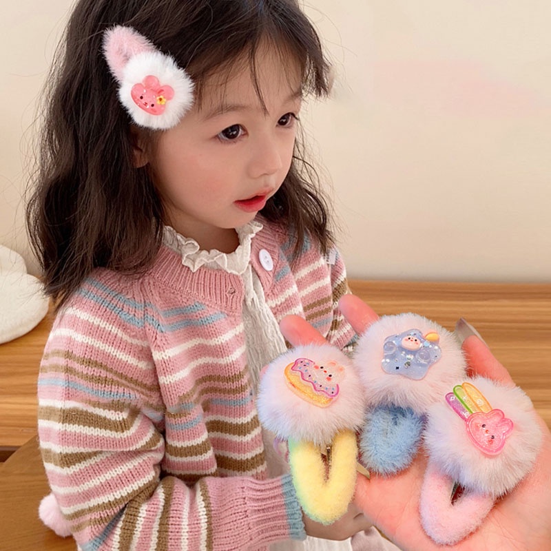 Dễ Thương Kẹp Tóc Vải Lông Xù Đáng Yêu Dành Cho Bé Gái