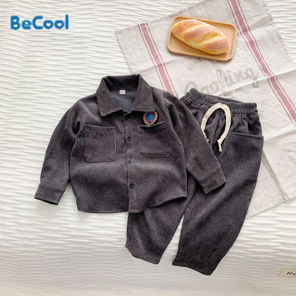 Đồ Bộ Bé Trai Bé Gái Chất Nhung Tăm Cao Cấp BeCool, Bộ Nhung Dài Tay 2 Túi Cho Bé Từ 10-27kg