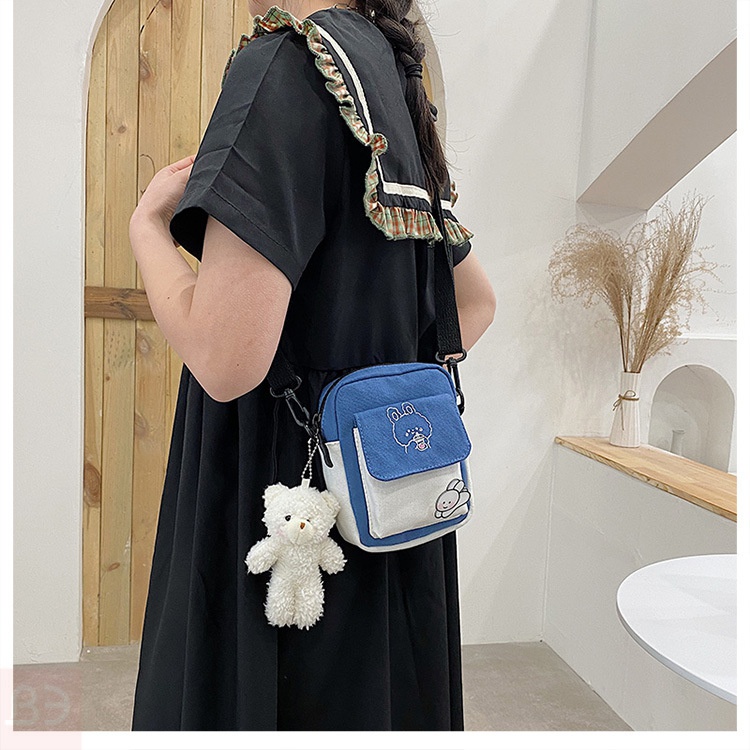 Túi Đeo Chéo Vải canvas Dáng Vuông Nhỏ Màu Sắc Tương Phản Phong Cách Hàn Quốc Thời Trang Cho Nữ