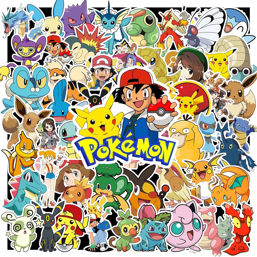 Sticker Chống Nước - 100 Miếng Dán Trang Trí Máy Tính Xách Tay | Xe Máy | Điện Thoại - Hình Pokemon Dễ Thương