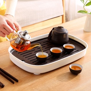 Bộ Khay Trà Giả Gỗ Kiểu Dáng Hiện Đại Tối Giản,Khay trà nhựa ABS cao cấp đa năng hai lớp