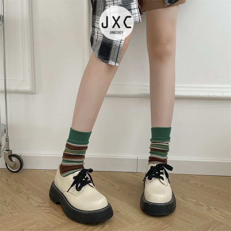 JINxCHOYGiày Da pu Mũi Tròn Đế Dày Buộc Dây Chéo Phong Cách Pháp Cổ Điển Thời Trang Cho Nữ