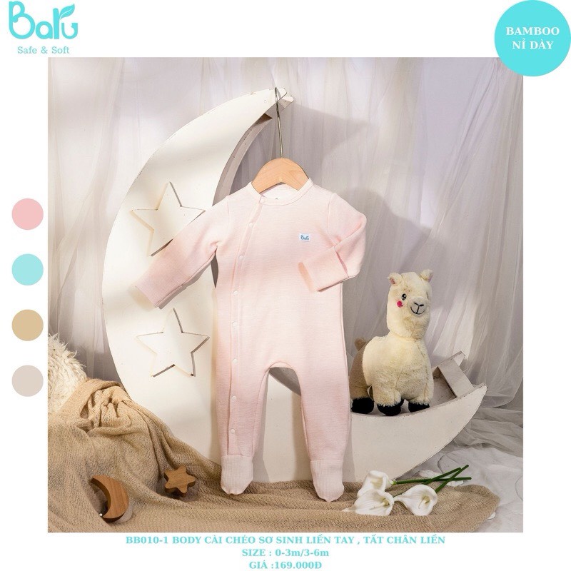 Bộ quần áo sơ sinh liền tất Balu chất vải bamboo cho bé