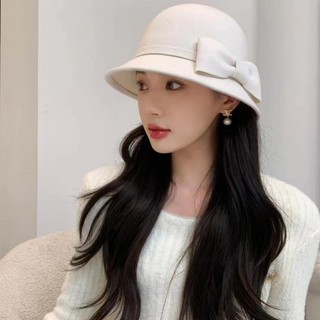 Mũ Len Vành Tròn Thắt Nơ Phong Cách hepburn Thanh Lịch Dành Cho Nữ