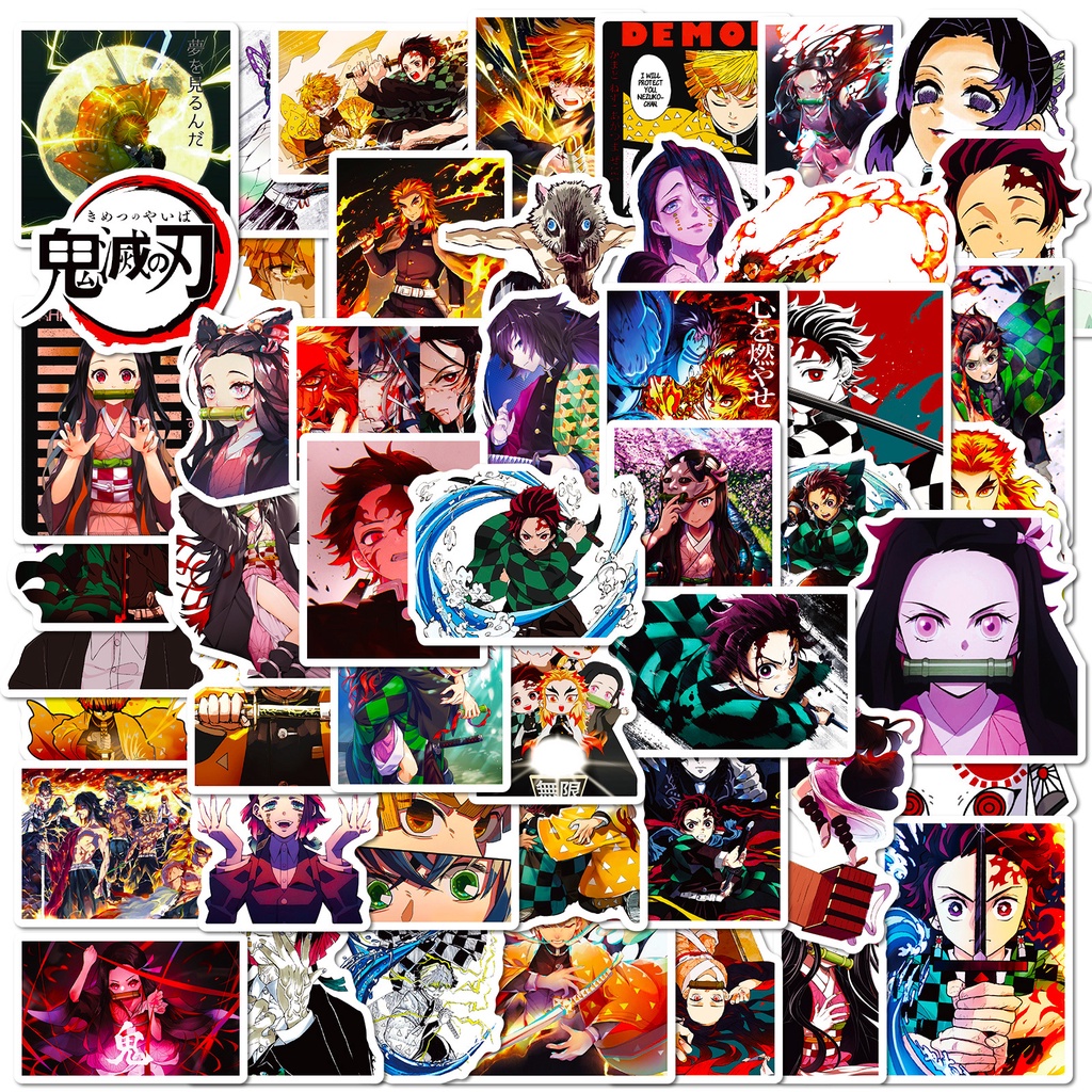 Bộ 50 Đề Can Dán Trang Trí Mũ Bảo Hiểm / Bút Chì Hình anime demon slayer kimetsu no yaiba tanjirou