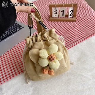Yanniao túi đeo chéo canvas dây rút thời trang nữ