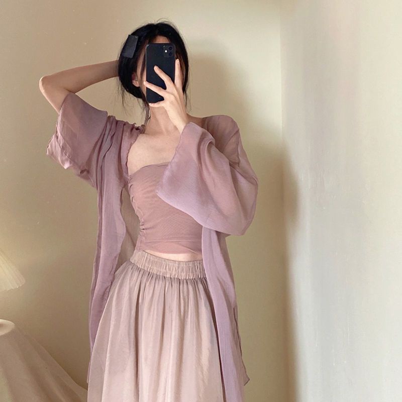 Áo Khoác cardigan chiffon Dáng Rộng Chống Nắng Phong Cách retro Cho Nữ