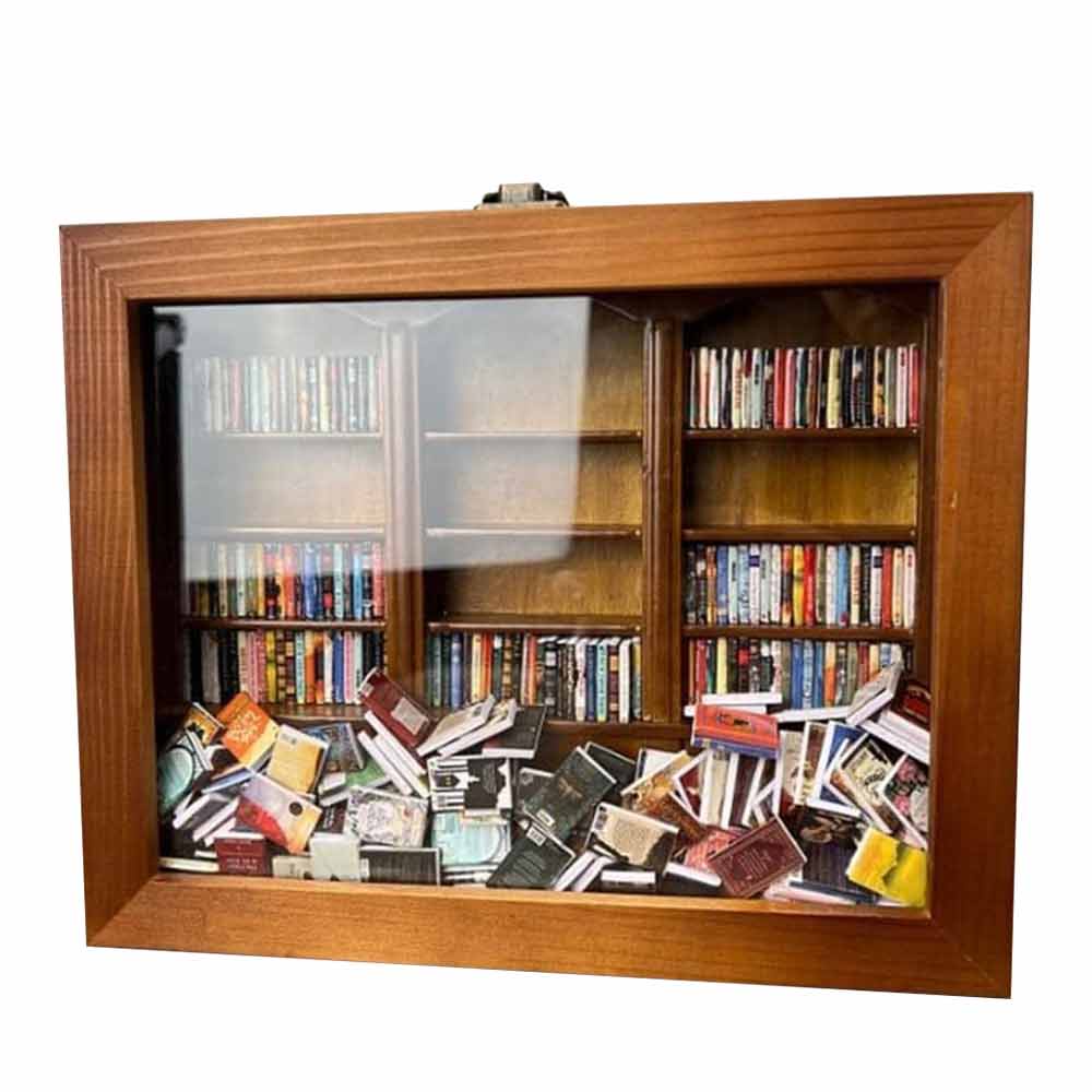 Anxiety Bookshelf, Shake Away Your Anxiety, Stress Reliever, Miniature Book Match Boxes Display Case Cabinet, Gifts for Book Lovers, Unique and Creative Birthday Gifts