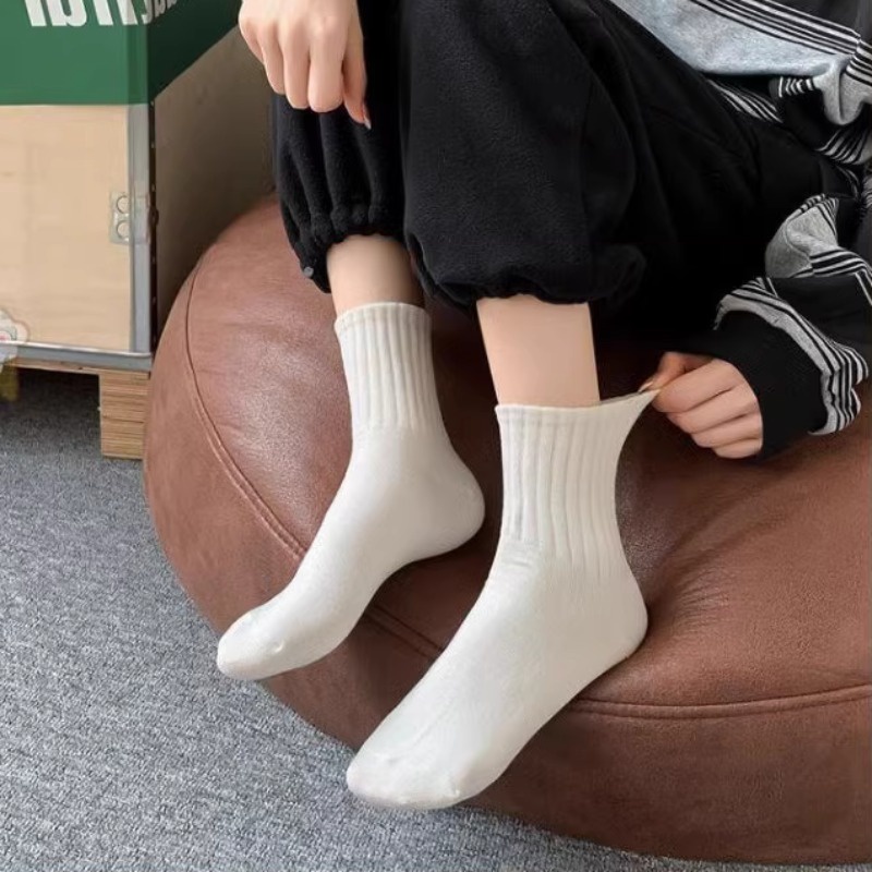 Papaozhu Vớ cotton Mềm Ngang Mắt Cá Chân Màu Trắng Đen Hợp Thời Trang Cho Nữ