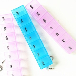 HOT# spot# long strip transparent storage box with lid plastic sub-packed medicine box portable one-week medicine box seven-cell medicine box logo