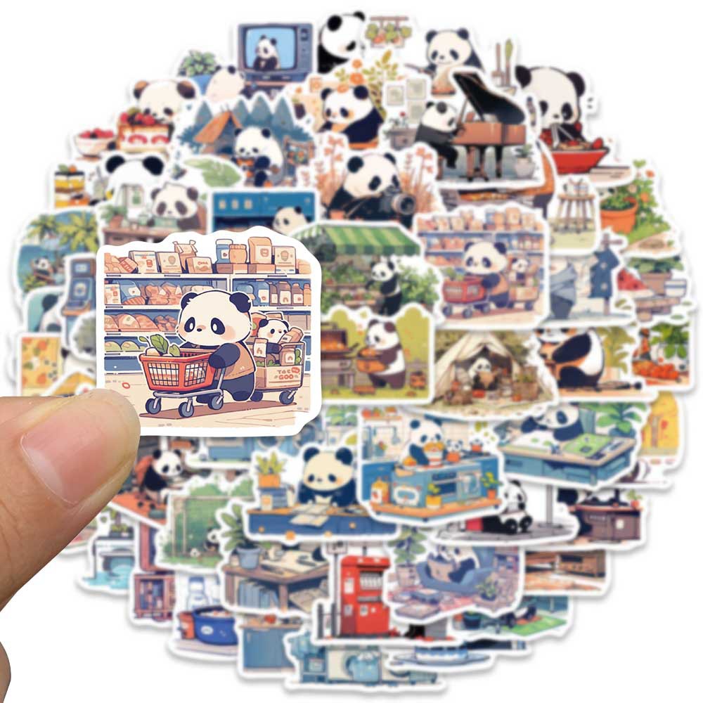 50 Miếng Dán Hoạt Hình Gấu Trúc Nhỏ graffiti Chống Thấm Nước Trang Trí Nón Bảo Hiểm Xe Đạp