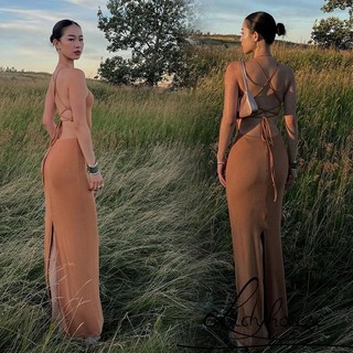 Ldd-nữ Bodycon Dài Không Tay quây Lưng Spaghetti Dây Đeo Bút Chì