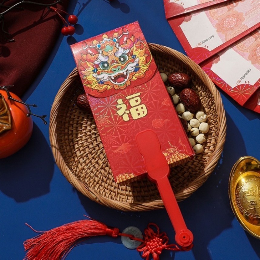 Bao Lì Xì Đỏ Hai Mặt 10 Thẻ angpao Hình Quạt Dày Sáng Tạo Năm Mới 2024