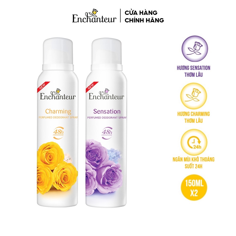 Combo 2 Xịt Khử mùi Enchanteur Charming và Sensation 150ml/Chai