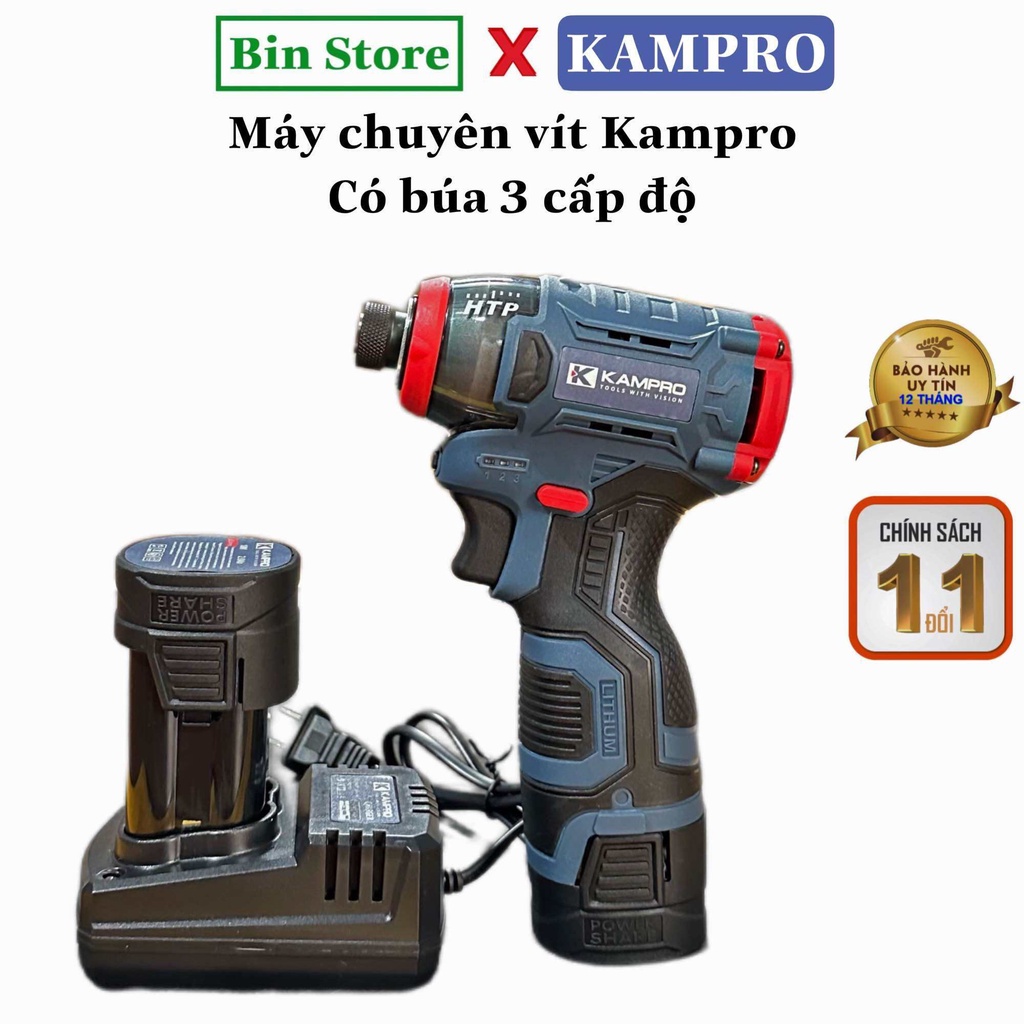 Máy chuyên vít dùng pin 16,8V - 4 Cell KAMPRO 7028 Không Chổi Than, 3 Tốc Độ, Có Búa