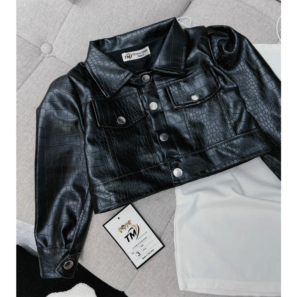 Áo da tặng kèm váy cá tính bé gái 9-30kg